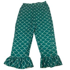 Girls Mermaid Scale Ruffle Pants 5XL Green Stretchy Playwear Costume Fun